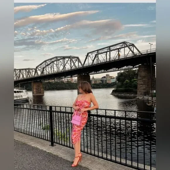 ZARA PRINTED TULLE MIDI DRESS PINK FLORAL - Picture 13 of 17